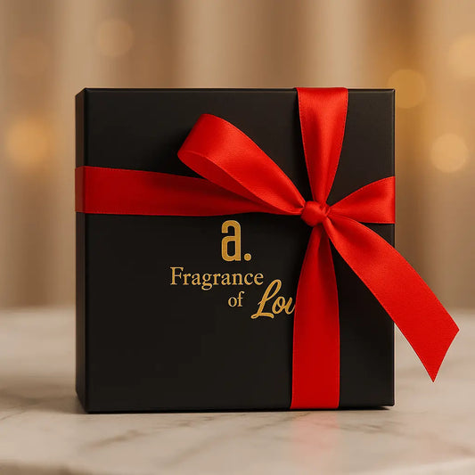 Premium gift box with satin ribbon on a wooden table