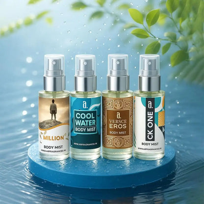 BUNDLE OF 4 BODY MISTS FOR MEN – 1 MILLION, COOL WATER, VERSACE EROS & CK ONE