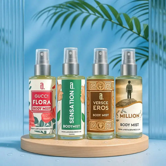 UNISEX BUNDLE OF 4 BODY MISTS – GUCCI FLORA, SENSATION, VERSACE EROS & 1 MILLION, 50ML EACH
