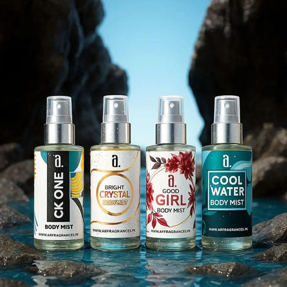 UNISEX BUNDLE OF 4 BODY MISTS – CK ONE, BRIGHT CRYSTAL, GOOD GIRL & COOL WATER