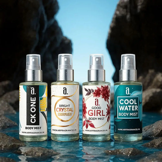 UNISEX BUNDLE OF 4 BODY MISTS – CK ONE, BRIGHT CRYSTAL, GOOD GIRL & COOL WATER, 50ML EACH